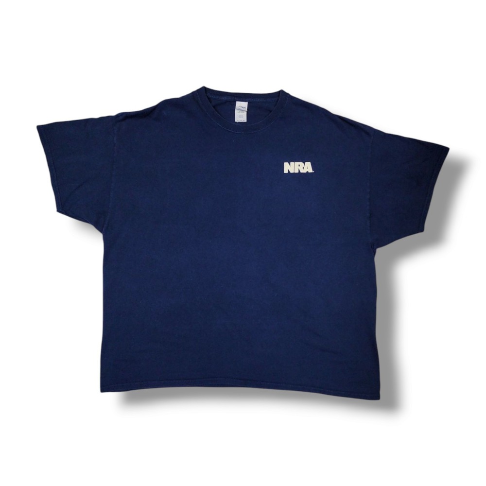 NRA Navy Blue Shotgun Shell Flag Gildan Heavy Cotton Crew Neck T-Shirt Men's 3XL
